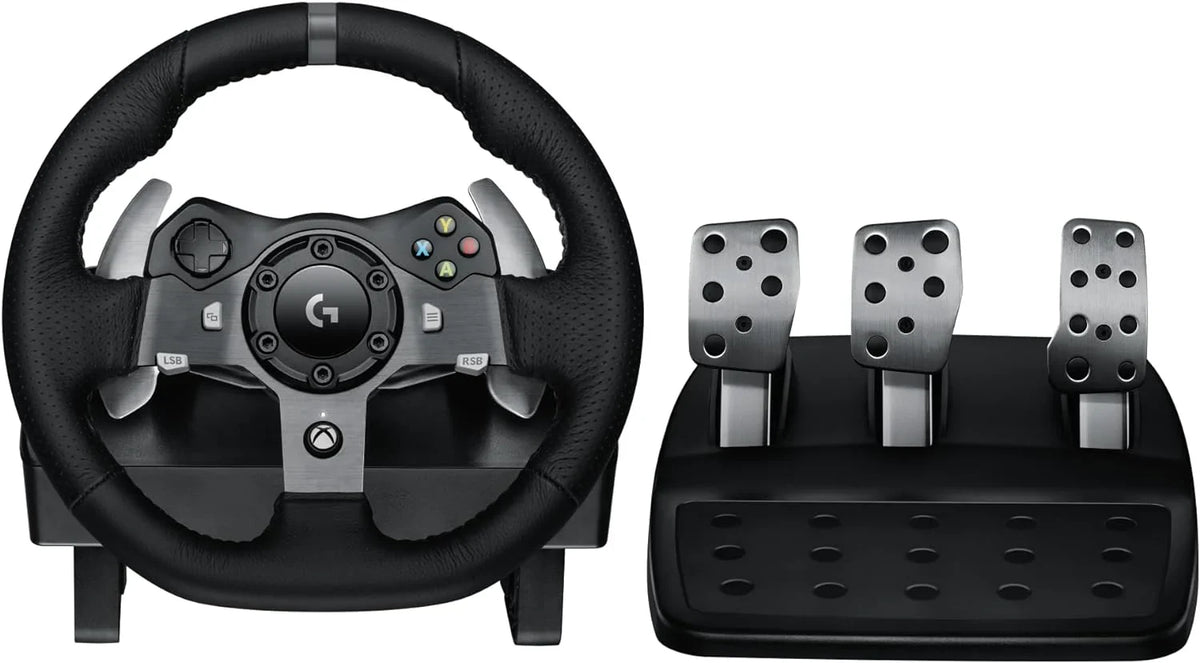 Drive Force racing car steering wheel and pedals, real force feedback function, stainless steel shift paddles, leather steering wheel cover suitable for Xbox Series X|S, Xbox One, PC and Mac - Black