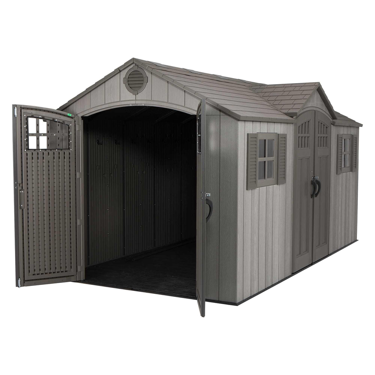 Outdoor Storage Shed with Dual Side Entry, Dark Grey Roughcut, 15 x 8-ft