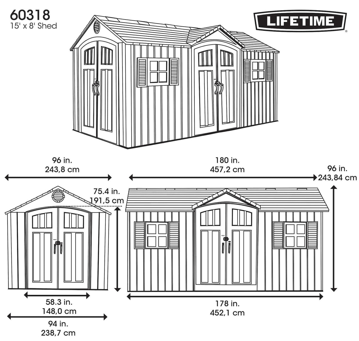 Outdoor Storage Shed with Dual Side Entry, Dark Grey Roughcut, 15 x 8-ft
