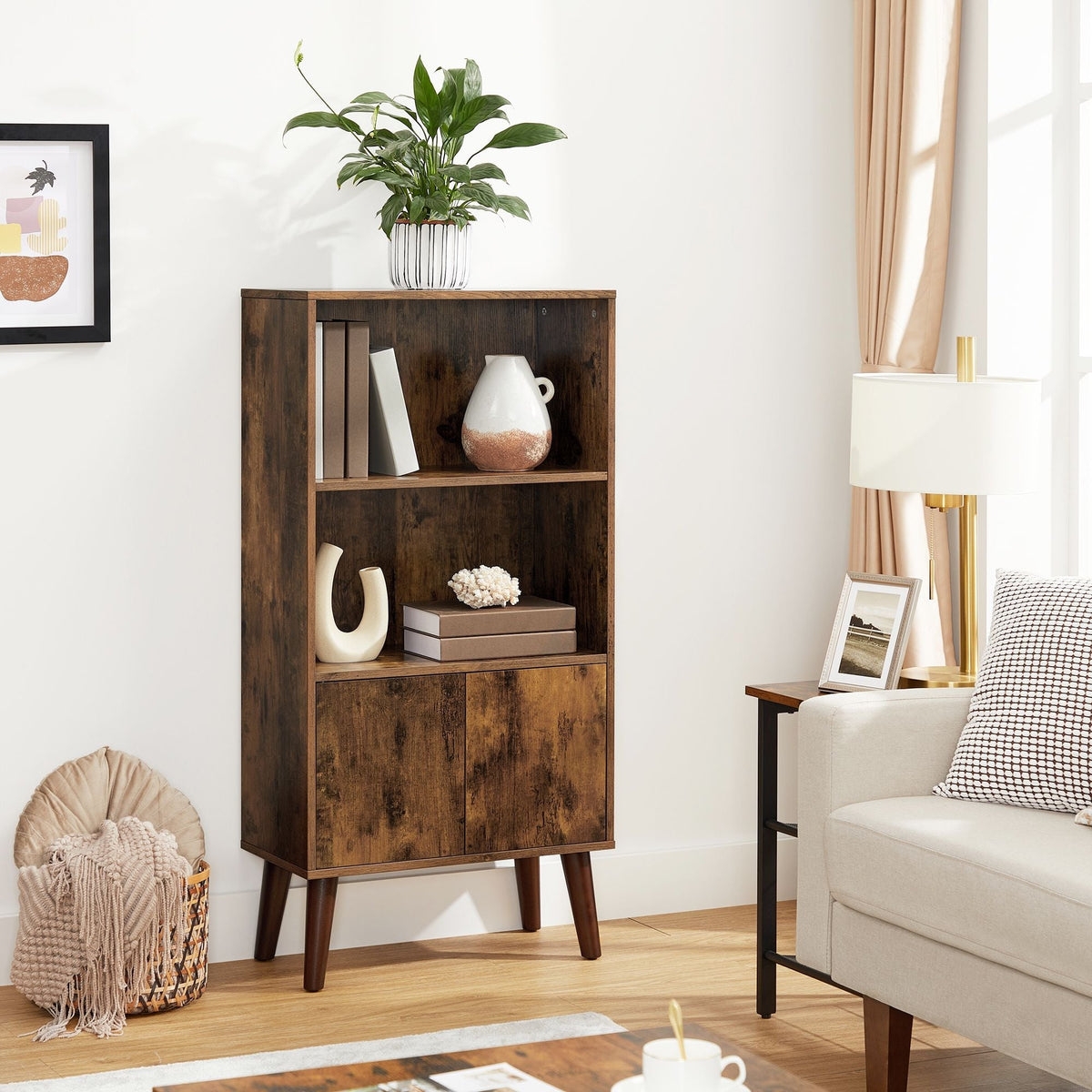 Home 3-Tier Rustic Brown Retro Cabinet with Steel Frame