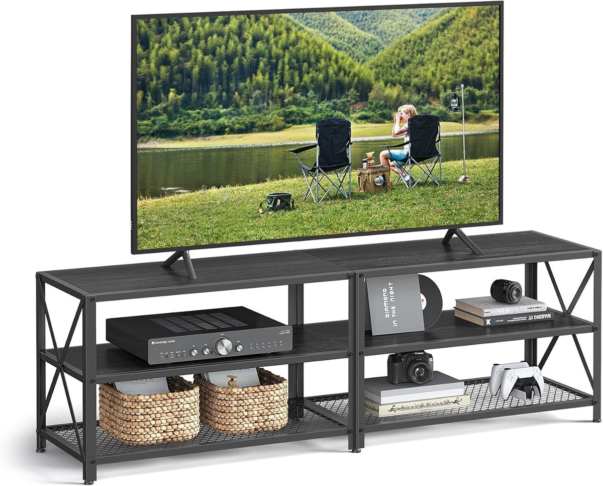 Home 70-in 3-Tier Industrial Black TV Stand