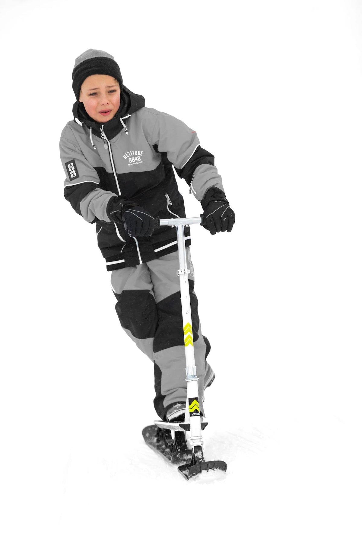 Snow Kick Free Kids' Winter Snow Ski Scooter with Height Adjustable Handle, Ages 7+