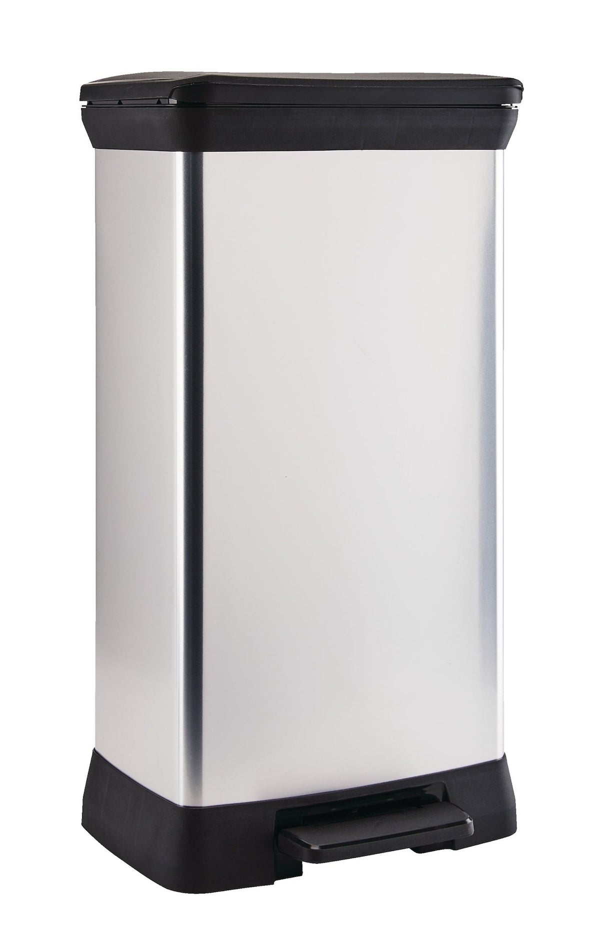 Slim Silver Plastic Rectangular Step Garbage Can, 50-L