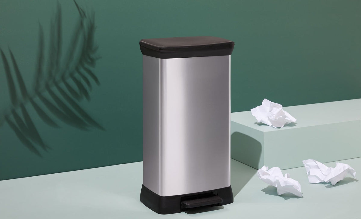 Slim Silver Plastic Rectangular Step Garbage Can, 50-L