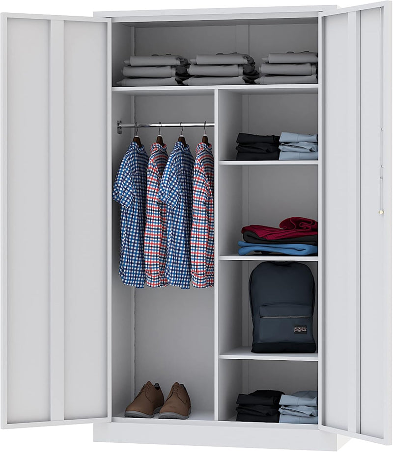 Metal Storage Cabinets Locker with Lock Door, 72'' Clothing Coat Steel Storage Freestanding Wardrobe for Office, Home, School, Employee,Gym,Fire Department (1PC-Black) Y8387