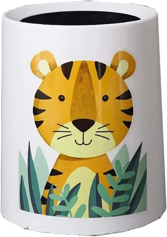 Trash Can No Lid Cute Kitchen Living Room Children's Room Bedroom Office Garbage Can Large Waste Paper Basket Toilet (Color: Tiger) E8314