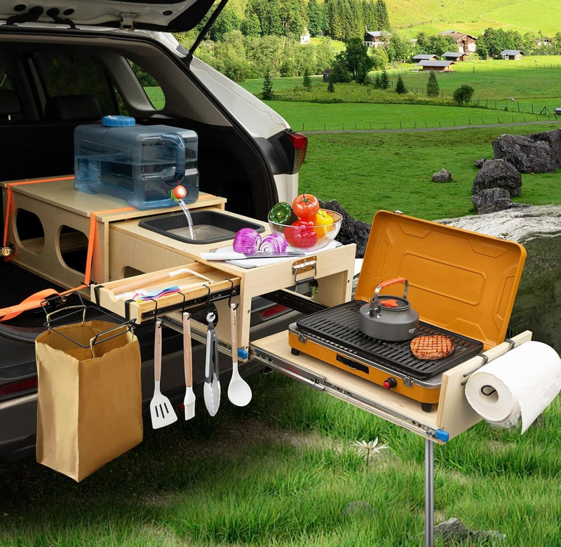 Ultimate Land Kitchen - A camping kitchen kit that combines functions of washing, chopping and cooking - Can be assembled in just 30 seconds - Perfect for land expeditions! F1620