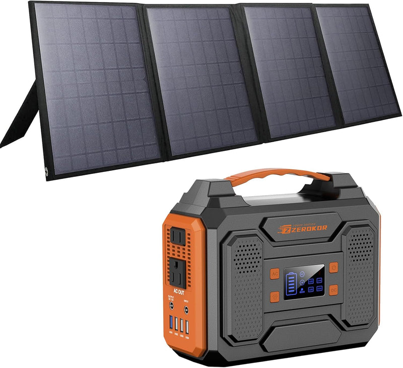 Solar Generator with Panel, 300W Portable Power Station with Solar Panel 40W, 110V Pure Sine Wave AC Outlet Electric Generator for Home Use Outdoor RV Camping L0438