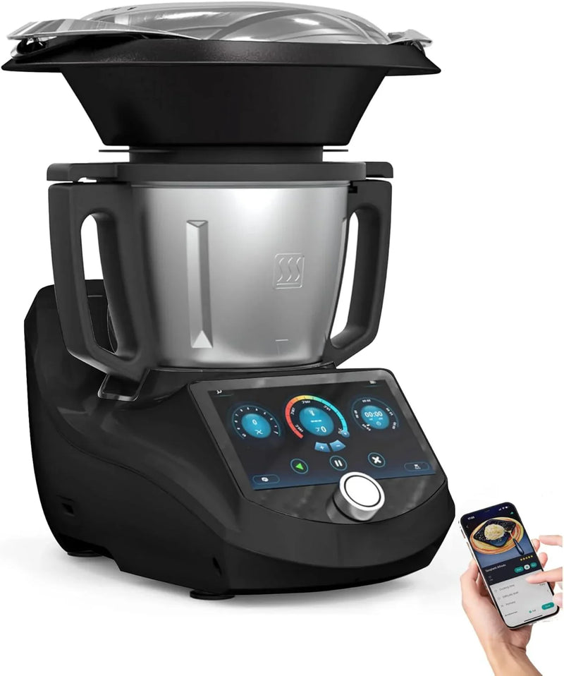 Smart Food Processor UltraCook All-in-One Auto Cooking Machine,3.5L Capacity,600 Online Recipes, Built-in Scale, 7 inch TFT Screen, Self-Cleaning, Multifunctional Kitchen Appliance (CR-7-Black) M5726