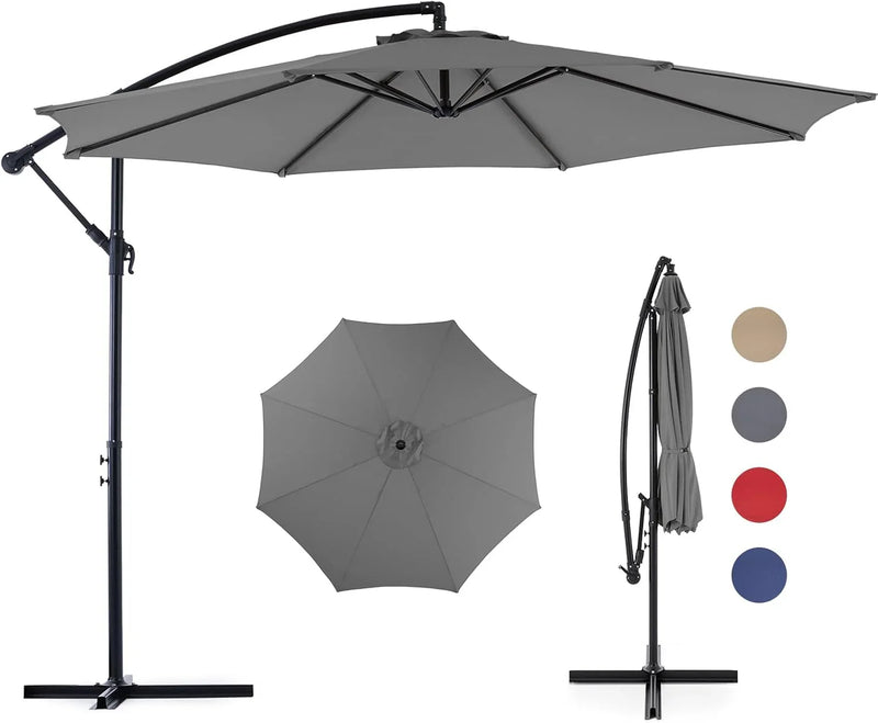 9.8FT Offset Patio Umbrella Hanging Cantilever Umbrella Outdoor Sun Shade with Easy Tilt Adjustment, 8 Ribs, UV Protection for Backyard, Lawn, Garden and Pool, Blue W0899