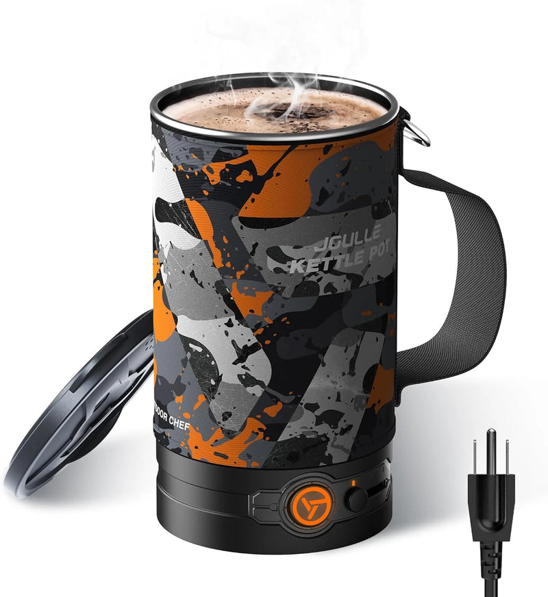 Electric Kettle, Multi-Functional Portable Travel Water Boiler Cooker, 30 oz Electric Kettle for Coffee, Cooking, Popcorn Maker, Camping RV Essentials J0443