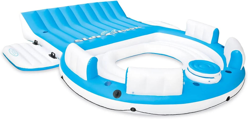 56299EP 145 x 125 x 20 Inch Splash N Chill Inflatable Lake and Pool Relaxation Island Lounger Seat for up to 7 Adults, Blue and White K1039