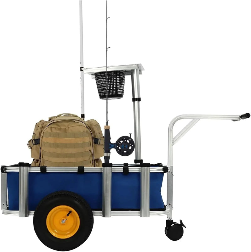 Fishing Cart, Pneumatic Tires, Beach Trailer with Large Cargo Basket, 176lbs Load Capacity, 35.4 * 15.7 * 9.8in Beach Cart Wagon，for Picnic I8850
