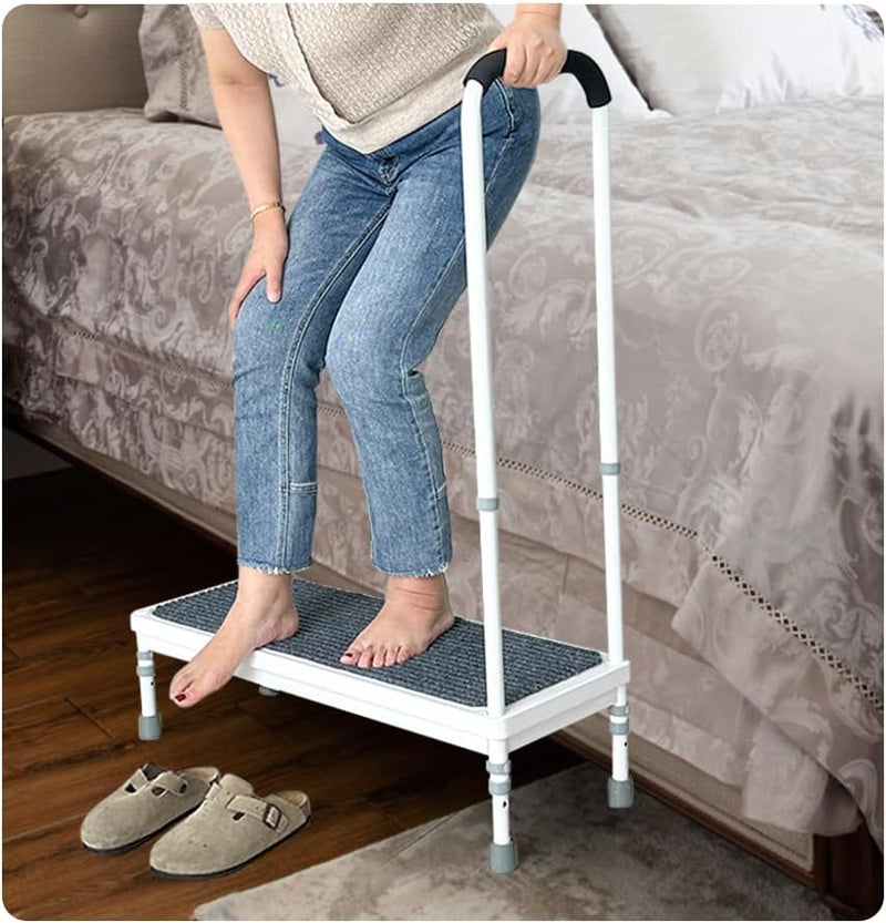 Mybow Bed Step Stool with Handle for High Beds, Adjustable 2 Step Stool, 31.5" Extra Wide & Heavy Duty Mobility Aid for Seniors, Post-Surgery Recovery, Pregnant Women, Medical Bedside Step R9583