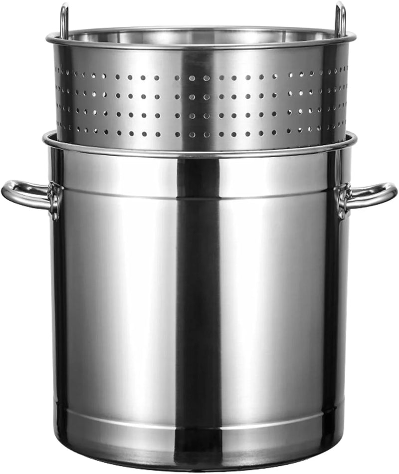 Outdoor Cooking Crawfish Seafood Boil Pot - Stainless Steel Stock Pot with Strainer Basket for Lobster Crab Boil and Shrimp Boil,17.8in/100 quart/25 Gallon D3407