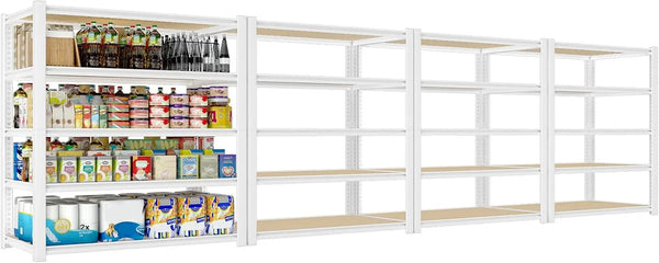 28-inch wide x 12-inch deep x 59-inch high closet storage rack - 5 layers of white metal connected shelves, adjustable heavy-duty garage shelves, practical shelf-style storage rack for kitchen storage, 4-piece set U1552