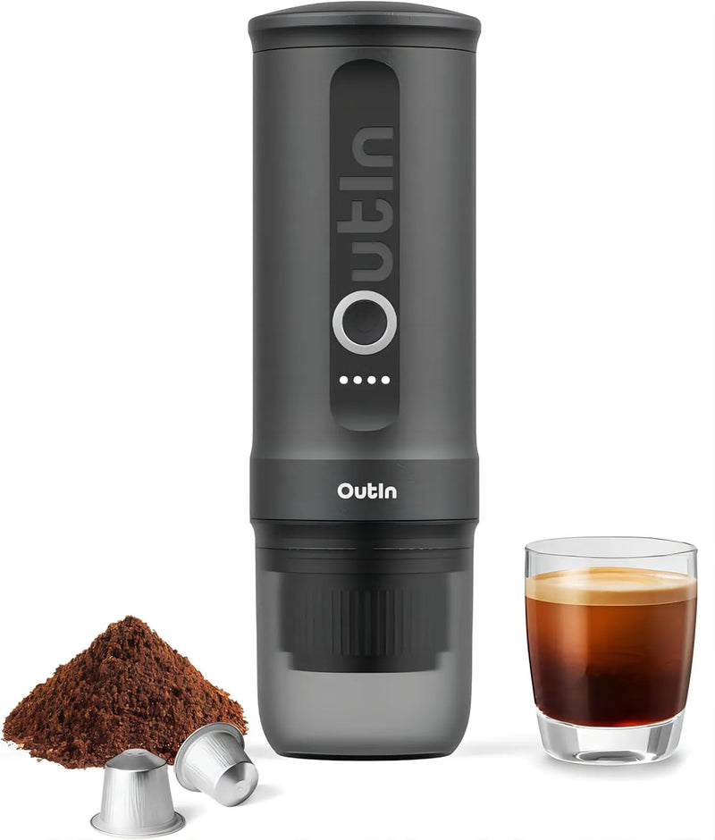Nano Portable Electric Espresso Machine, Travel Coffee Maker for Camping, Car Coffee Maker Self-Heating with USB-C, With Ground Coffee & NS Capsule for RV, Hiking, Office N1231