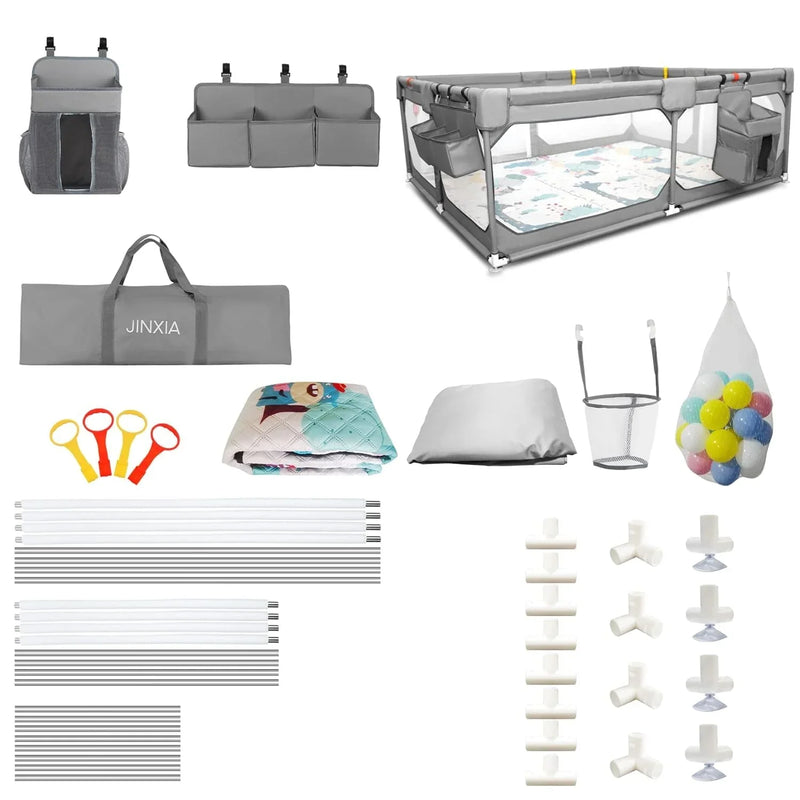 Baby Playpen with Mat 75"*59", Extra Large Playpen for Babies and Toddlers with Storage Bag, BPA-Free, Non-Toxic, Safe No Gaps Playards for Babies, Sturdy Safety Play Yard for Indoor Outdoor Fun, Grey X5453