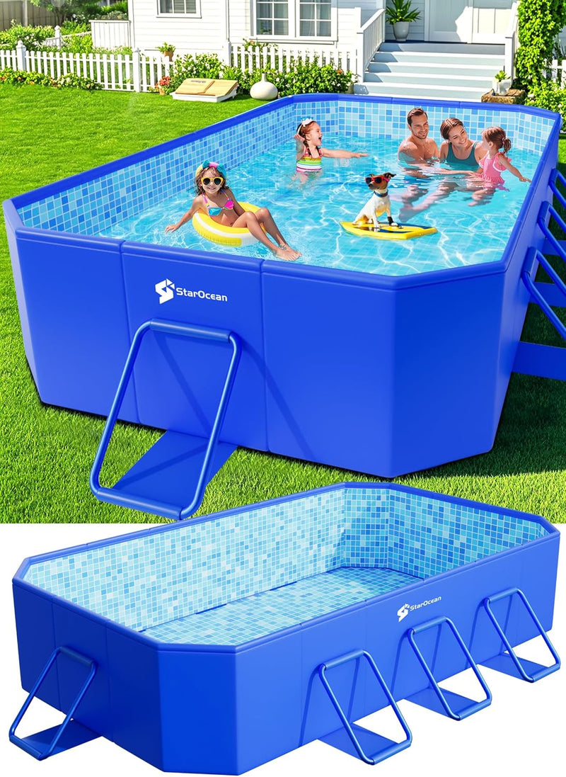 Foldable Pool, Large Non-Inflatable Swimming Pool For Kids,Adult Collapsible Pools Hard Plastic Shell, Oversized Thickened,Portable Folding Kids Pools for Backyard-Mosaic Design-115"x66"x20" B9106