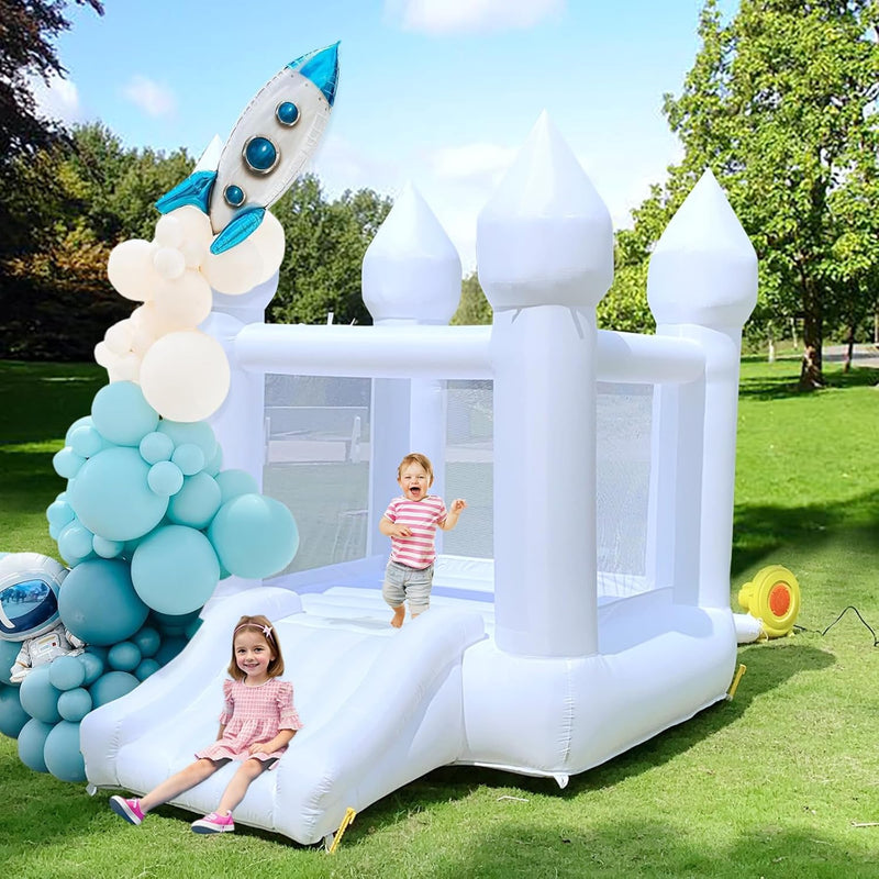 White Bounce House Indoor Outdoor Bouncy Castle for Kids 2-8 Oxford Toddler Bounce House with Slide Balloon & Blower,103 x 71 x 90 inch,Children's Birthday Party Easter Party Gifts N0281