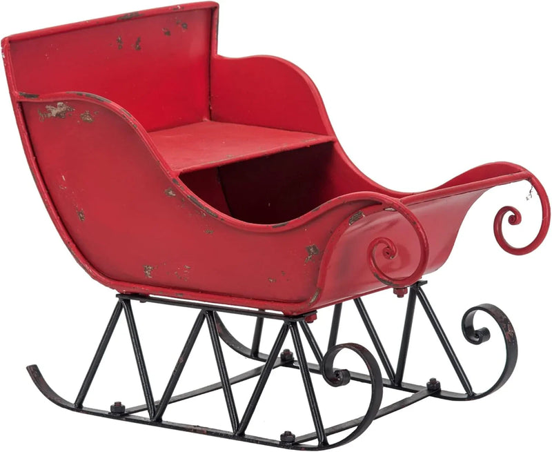 Christmas Sleigh Outdoor Decorations Large-sized Worn Red Metal Santa Sleigh Toy Decoration Gift Basket Winter Decorations Indoor Christmas Garden Santa Sleigh Decoration - 39 inches (Sleigh-L) Q0281