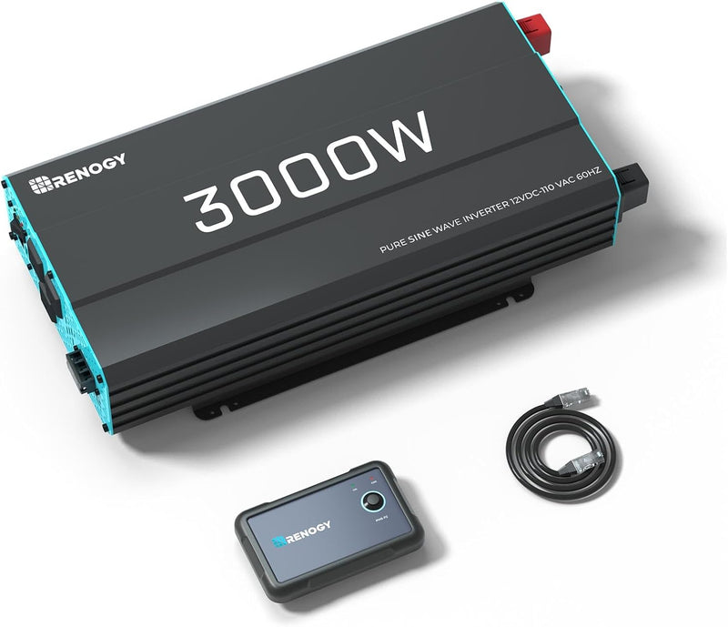 3000W Pure Sine Wave Inverter 12V DC to 120V AC Converter for Home, RV, Truck, Off-Grid Solar Power Inverter 12V to 110V with Built-in 5V/2.1A USB Port, AC Hardwire Port, Remote Controller R9547
