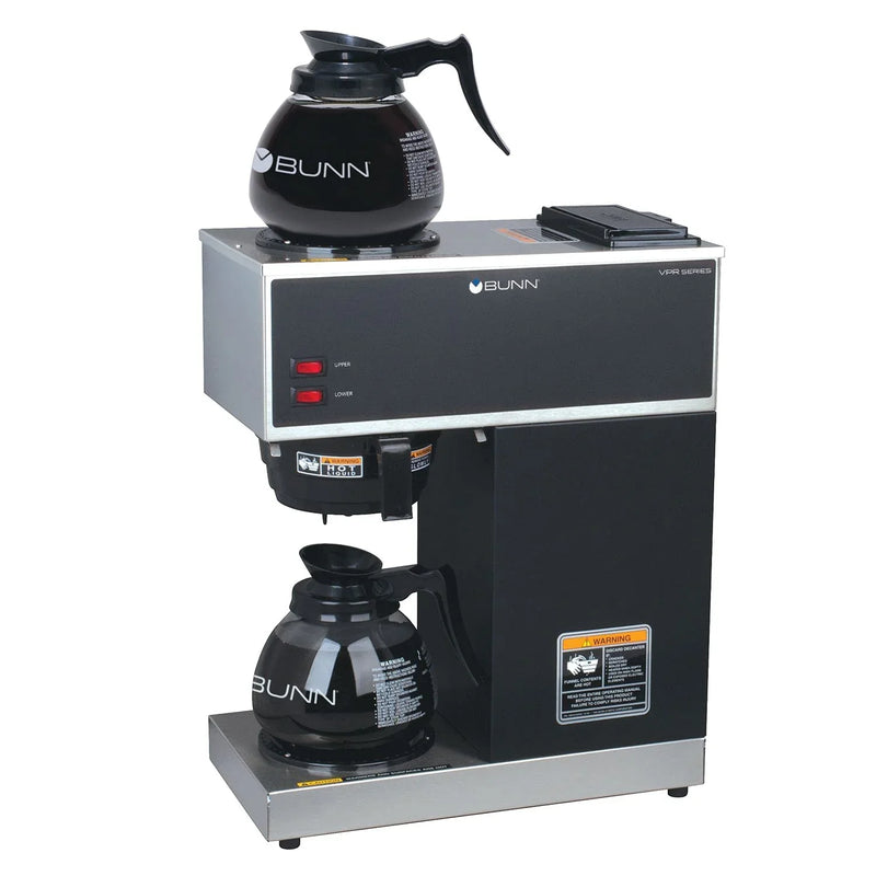 BUNN VPR-2GD 12-Cup Pourover Coffee Maker, Black, with Upper & Lower Warmers, 2 Glass Decanters, Commercial Use K2256