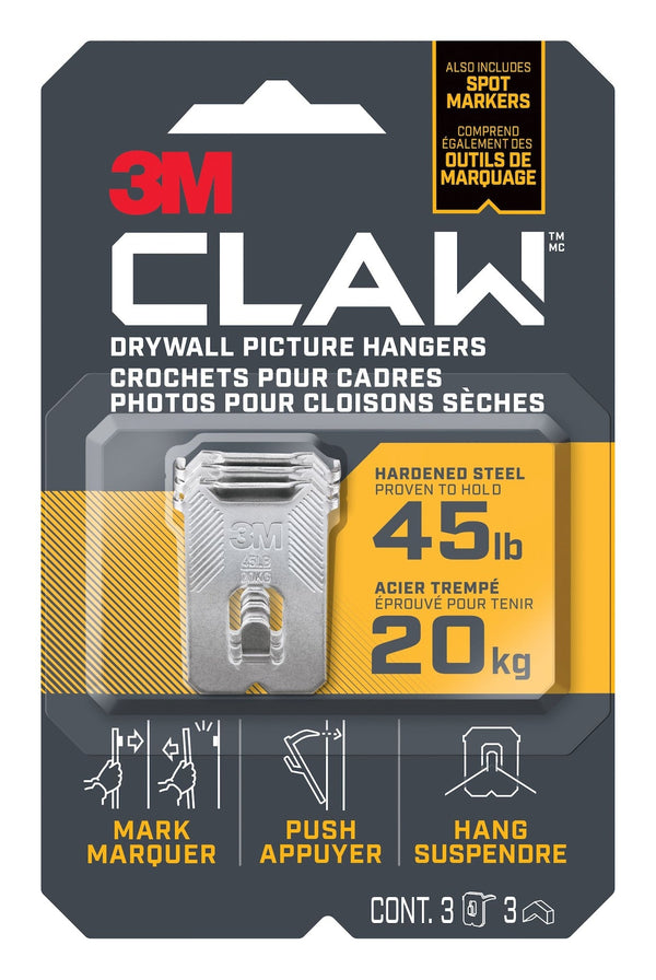 Claw DrywAll Picture Hanger, 45-lb Capacity, 3 Hangers per Pack X0283