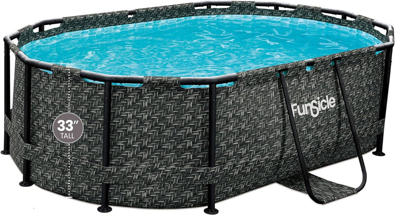 167 by 98 by 39.5 Inches Oasis Designer Oval Frame Outdoor Above Ground Swimming Pool Pool Set with Accessories, Dark Herringbone Gray P9078
