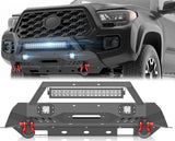 for Tacoma 3rd Gen Stubby Front Bumper Compatible with 2016 2017 2018 2019 2020 2021 2022 2023 Tacoma with Skid Plate, Winch Plate, License Plate Frame, LED Lights & D-rings, Black