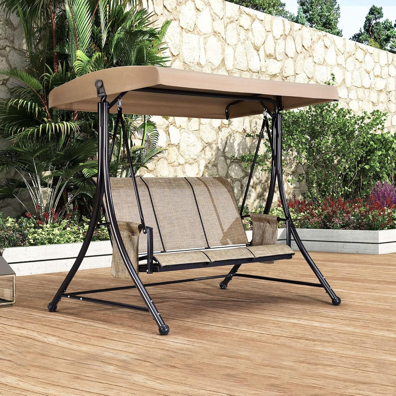 3 luxurious outdoor deck swings, with a weather-resistant steel frame, adjustable tilted canopy, brown model J8945