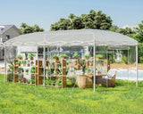 19.2×9.7×8.5 feet Outdoor upgraded retractable greenhouse with adjustable reinforced frame, portable walk-through greenhouse, equipped with 2 rollable zipped doors and mesh windows, PE shell, white