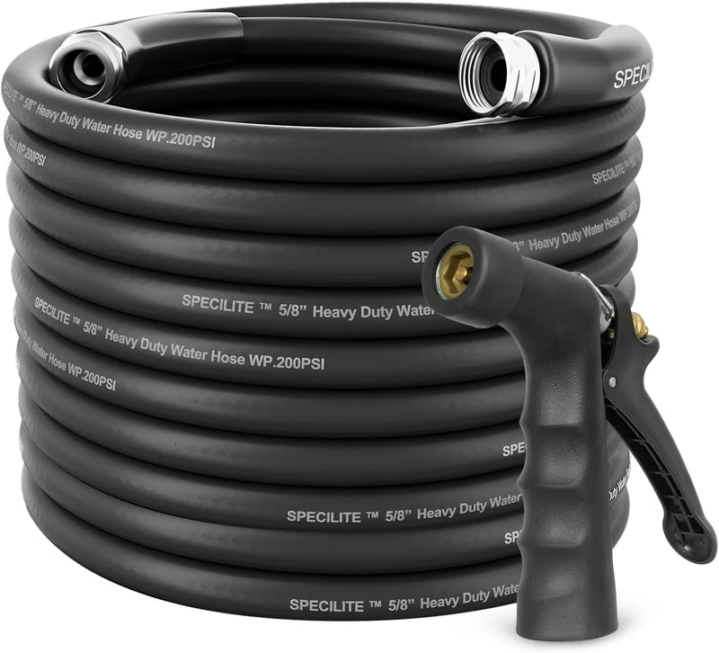 3/4" Hot/Cold Garden Hose 200 ft with Industrial High Pressure Nozzle, Flexible & Lightweight, 600psi Burst Rubber Water hose -50℉-158℉ With 3/4" Brass Fittings for Yard, Black M2499