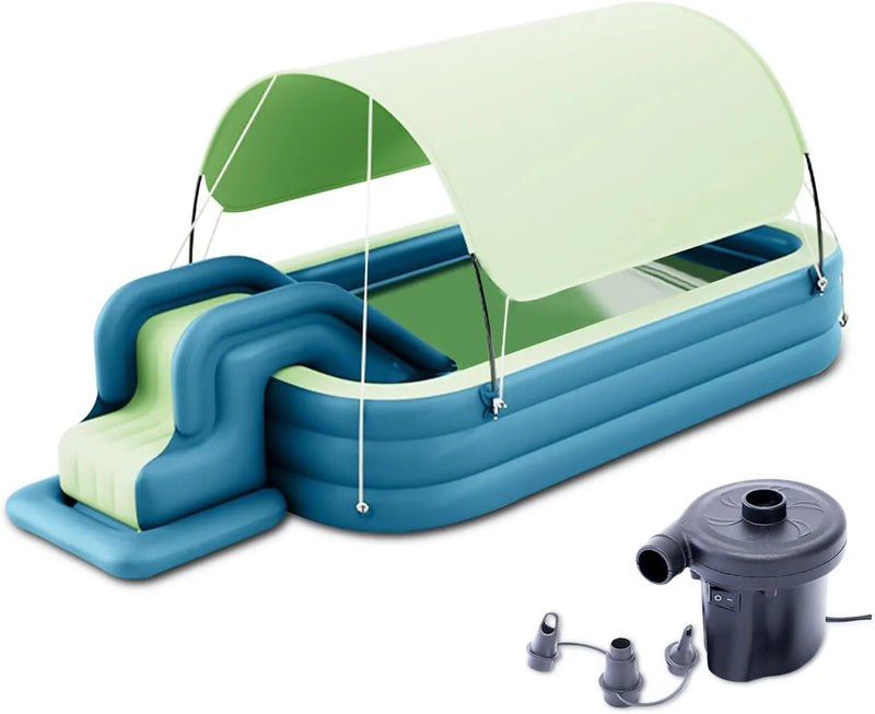 Inflatable Swimming Pool with Water Slide, Inflatable Slide Water Pool with Awning, Inflatable Mega Bouncy Castle Water Park, Swim Centre Pools for Backyard, Garden, Summer Water Party A7619
