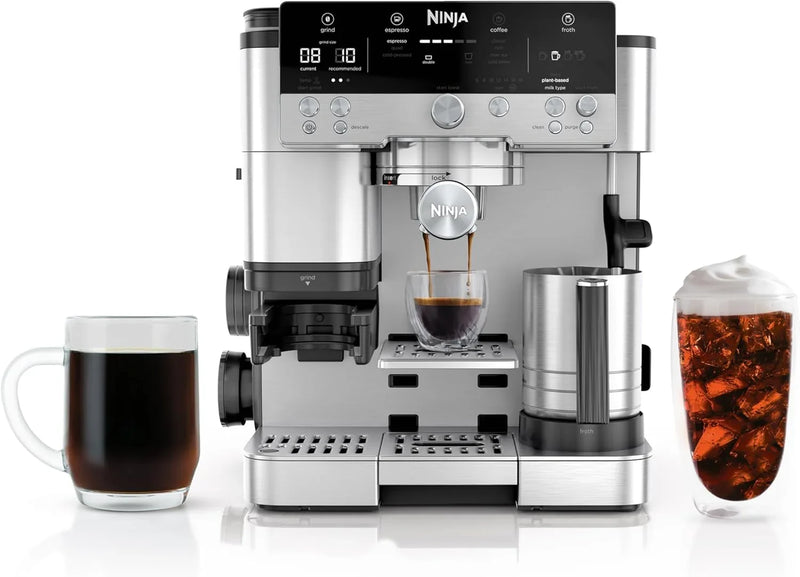 Italian coffee machine, drip coffee machine, rapid cold brew coffee machine, integrated grinder, hand-free milk frother, equipped with a strike plate, water filter, cleaning sheet, descaling agent Z3770