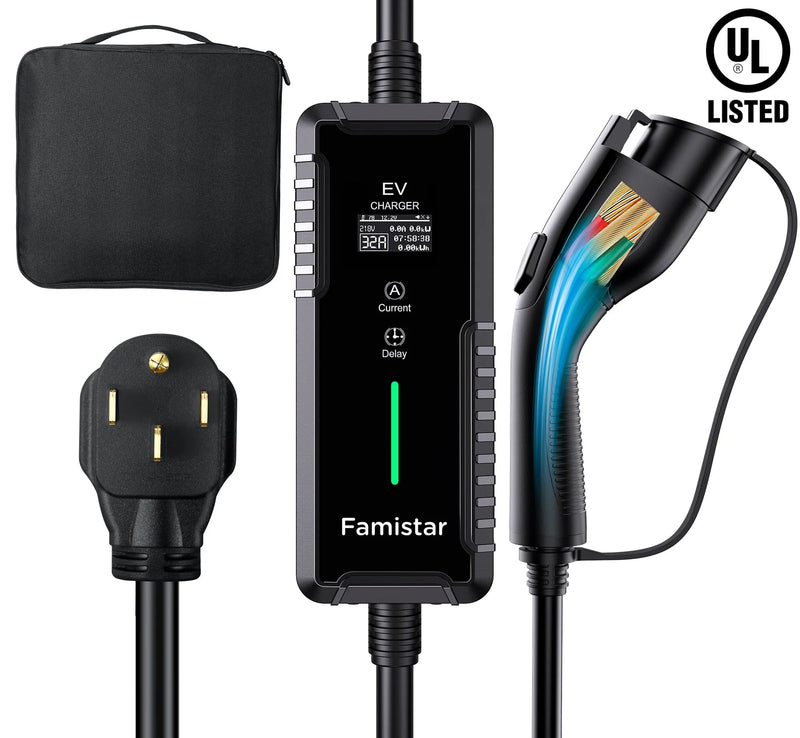 Level 2 & Level 1 EV Charger, 16Amp 110-240V Portable J1772 Electric Car Charger with Adjustable Amp Delayed Timer 25ft Long Cord J5828