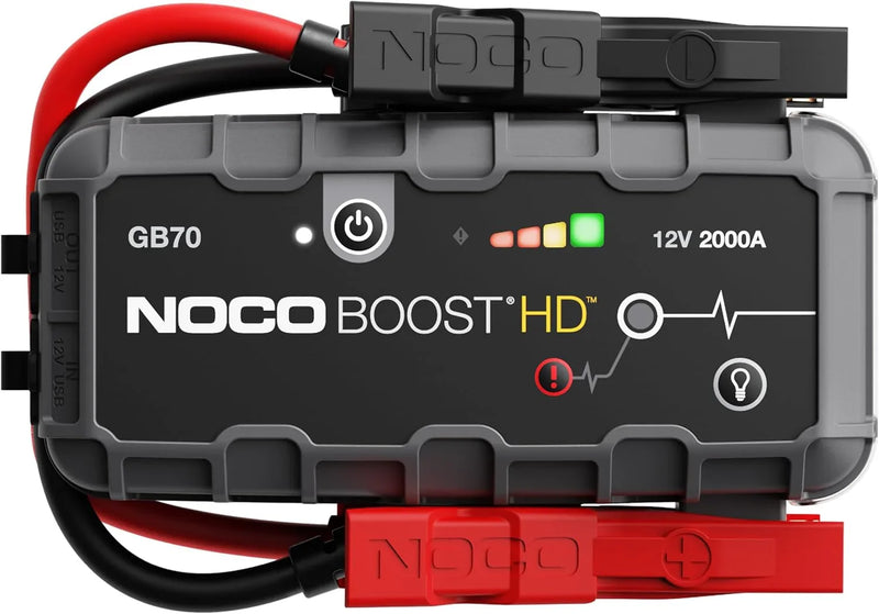 HD GB70 2000A UltraSafe Car Battery Jump Starter, 12V Battery Booster Pack, Jump Box, Portable Charger and Jumper Cables for 8.0L Gasoline and 6.0L Diesel Engines W8803