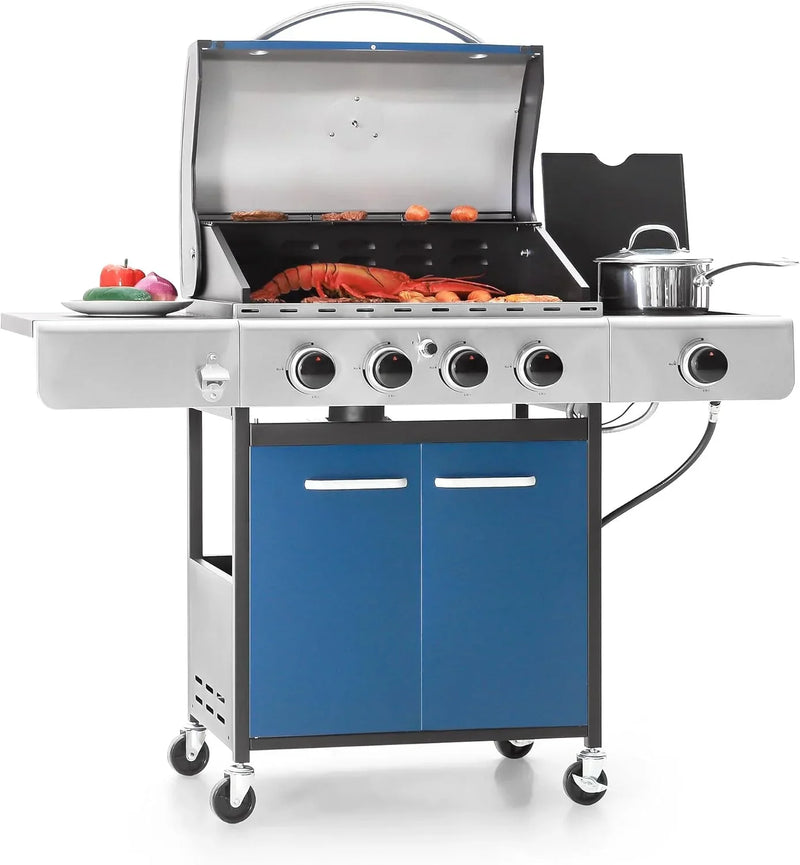Burner Propane Gas BBQ Grill with Side Burner & Porcelain-Enameled Cast Iron Grates, 42,000 BTU Output Stainless Steel Grill for Outdoor Cooking Kitchen and Patio Backyard Barbecue-Captiva X2999