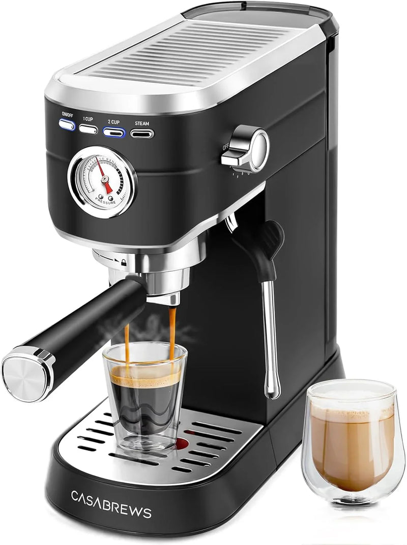 Espresso Machine 20 Bar, Compact Espresso Maker with Steam Milk Frother, Stainless Steel Coffee Machine with 34oz Removable Water Tank for Cappuccino, Latte, Silver L6901