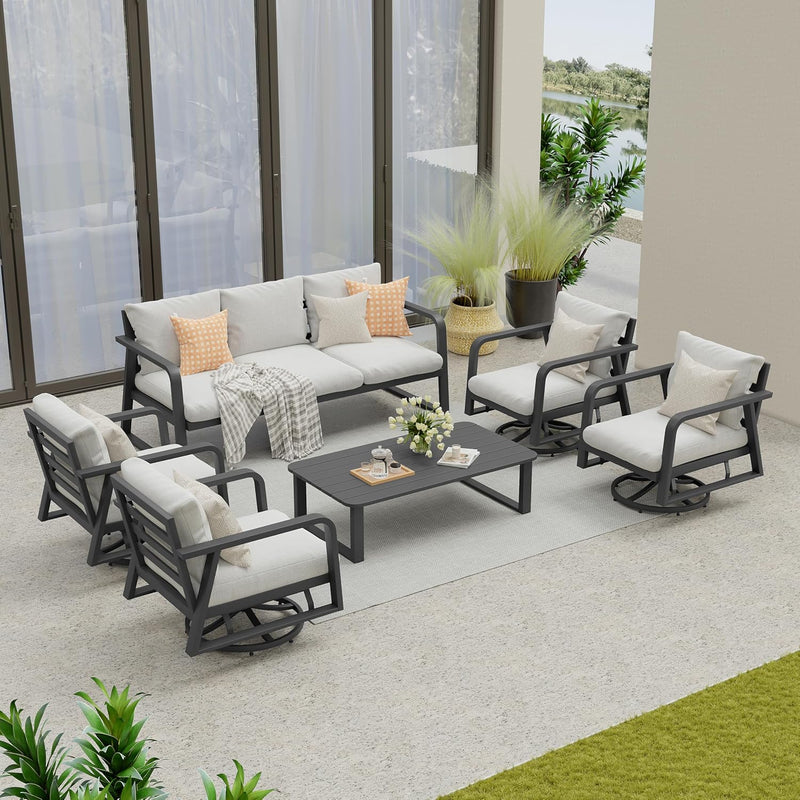Outdoor Patio Furniture Set 4-Piece, Aluminum Swivel Rocking Chairs with All-Weather Cushions, Modern Patio Conversation Set for Deck, Porch, Garden (Dark Grey) K4254