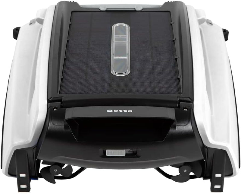 Solar Powered Automatic Robotic Pool Surface Skimmer Cleaner with 30-Hour Continuous Cleaning Battery Power and Re-Engineered Twin Salt Chlorine Tolerant Motors (Blue) M6757