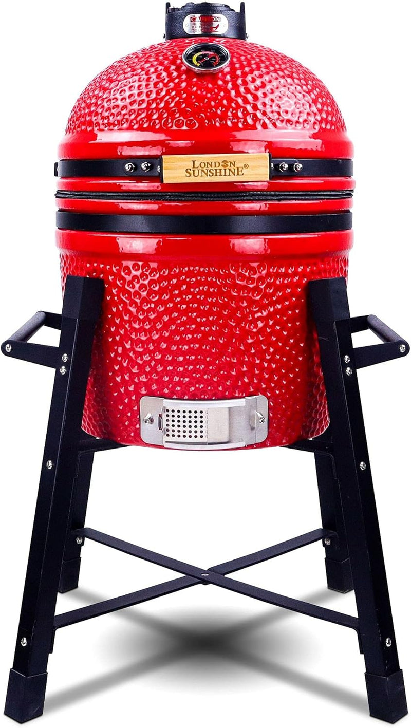 Ceramic Kamado Charcoal BBQ Grill and Smoker, Stainless Steel Grates -15" Ceramic with Tall Stand (GREEN) J5565
