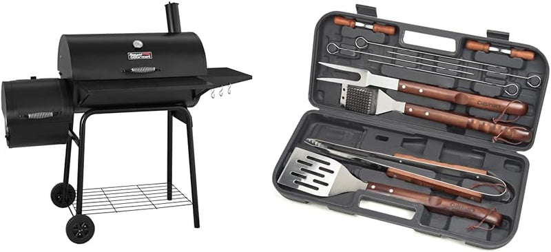 CC1830S 30" BBQ Charcoal Grill and Offset Smoker | 811 Square Inch cooking surface, Outdoor for Camping | Black V7530