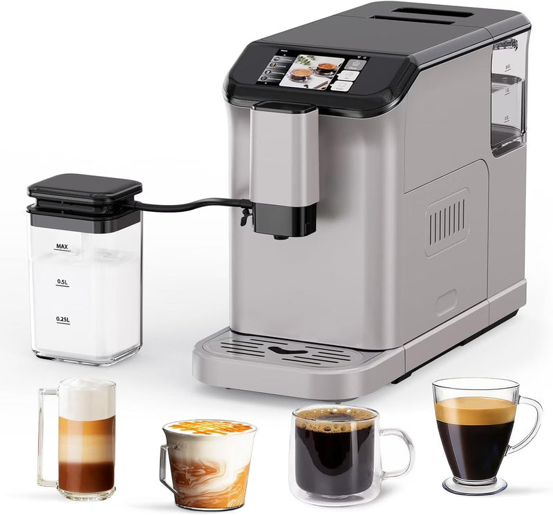Full Automatic Espresso Machine with Built-In Grinder & Milk Frother - FTF Touchscreen Coffee Maker for Latte/Cappuccino, 20 Bar Pressur & 1.5L... M4537
