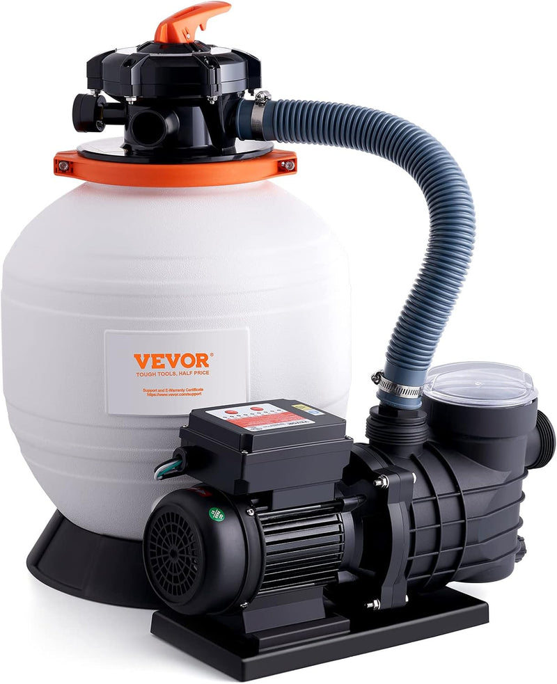 Outdoor swimming pool sand filter pump, 16 inches, 3500 liters/minute, 1 horsepower, swimming pool water pump system and filter kit set, equipped with 6-way multi-interface valve and filter basket, suitable for both household and commercial swimming P0229