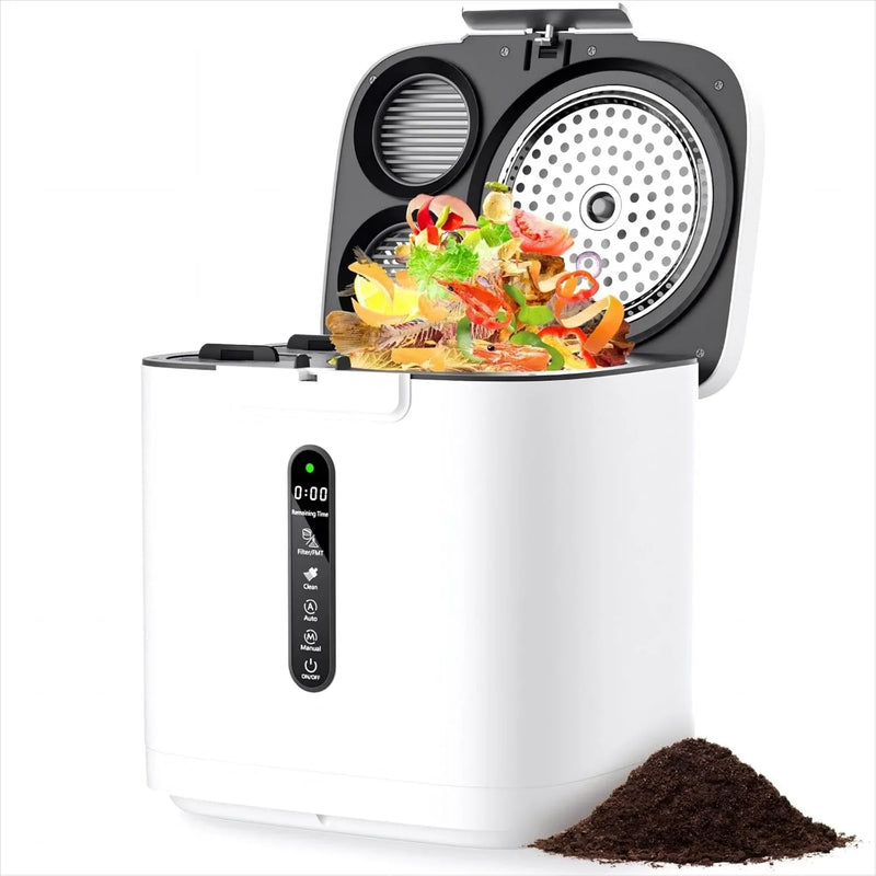 4L Electric Composter for Kitchen, Compost Bin for Countertop with Auto-Cleaning/Odor-Free/LED Display, Turn Kitchen Waste to Dry Compost Fertilizer, Indoor/Outdoor Compost Machine. Whites4 G3807