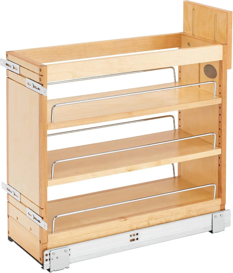 5-inch pull-out storage rack, suitable for bottom cabinets in kitchens/bathrooms, with a soft-closing slide rail for a spice rack/food storage rack, made of wood material I6676