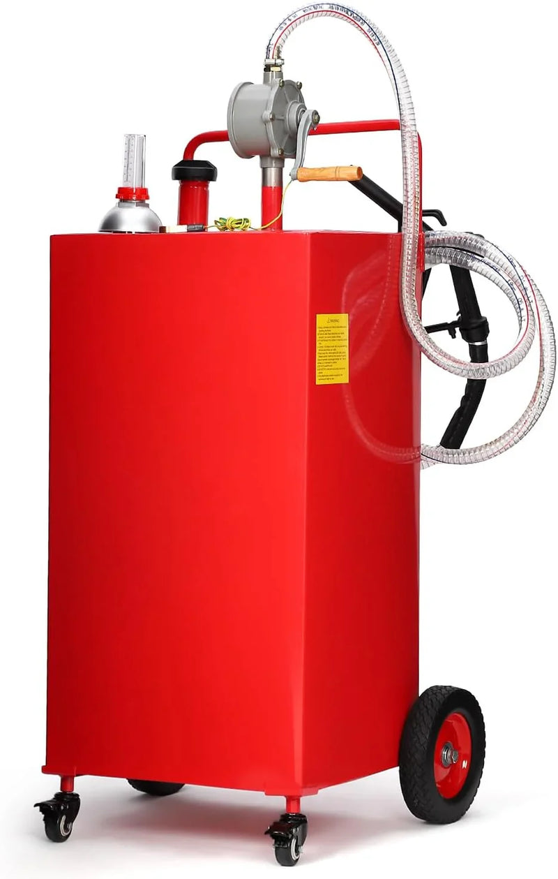 30 Gallon Fuel Caddy, Fuel Tank with Manual Transfer Pump for Gasoline & Diesel, Durable 4-Wheel Design, Mobile Fuel Storage for Cars, Trucks, Boats, Lawn Mowers, Red G8129