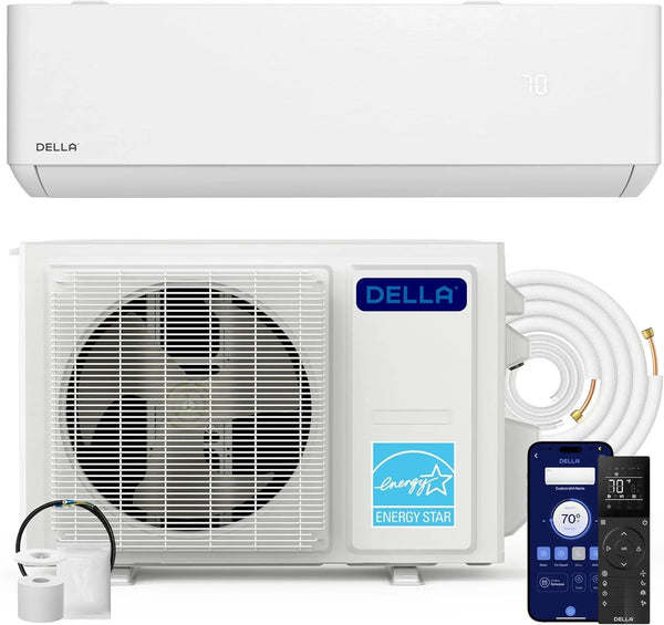 Hyper Heat Lower as -13°F 9,000 BTU WiFi Mini Split,Work with Alexa,Energy Star 115V 23 SEER2,Cools Up to 400 Sq. Ft,Inverter AC with 0.75 Ton Pre-Charged Heat Pump & 16.4ft Installation Kits Q0143