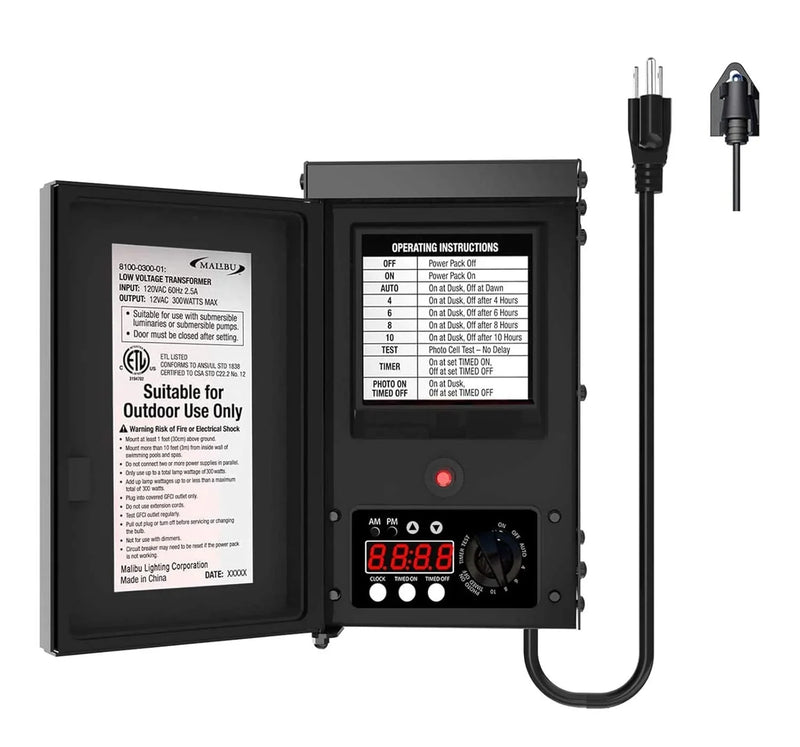 600W low-voltage transformer, outdoor landscape lighting transformer, 120V AC to 12V AC conversion, equipped with sensor and rain cover, suitable for garden LED lighting, spotlights, sidewalk lights N6831